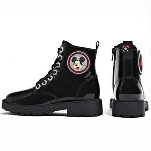 Zara |‎ Disney Mickey Mouse Patent Leather Combat Boots | SZ 34 (US Size 2)